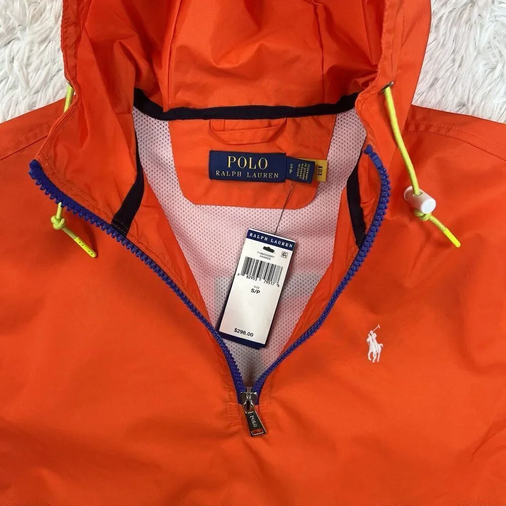 NWT Polo Ralph Lauren Orange Ombre Mens Waterproof Pullover Hoodie Jacket Size S